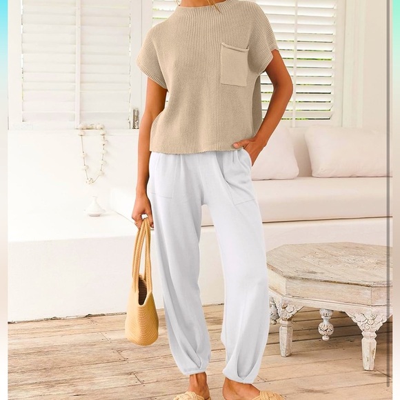 ANRABESS Women's Two Piece Knit Sweater Crop Top Pants Matching Sweatsuit, sz L - Picture 1 of 11